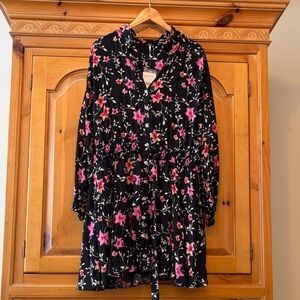 Free People Black and Pink Floral Dress